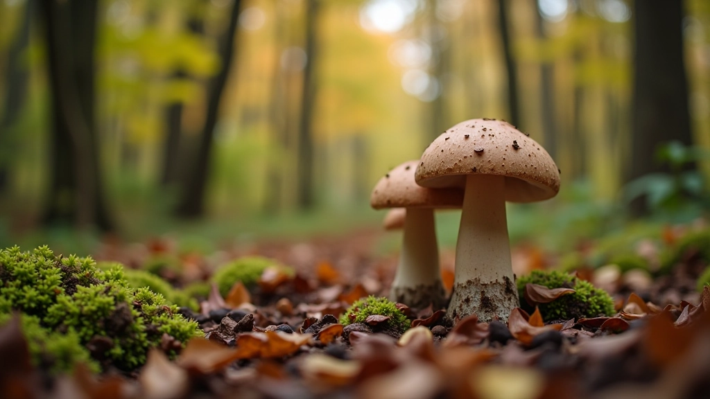 Seniori un ģimenes locekļi sēņo rudens mežā, nēsājot groza un gumijas pūka